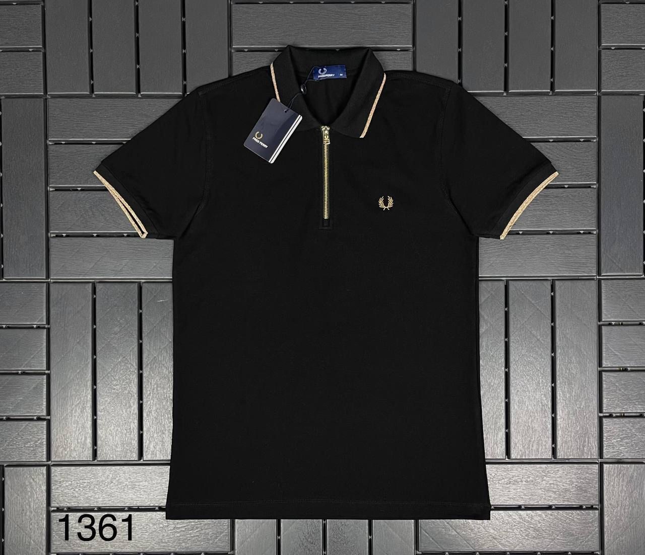 FRIED PERRY Polo Yaka Fermuar Detaylı Siyah Erkek T-Shirt 1361
