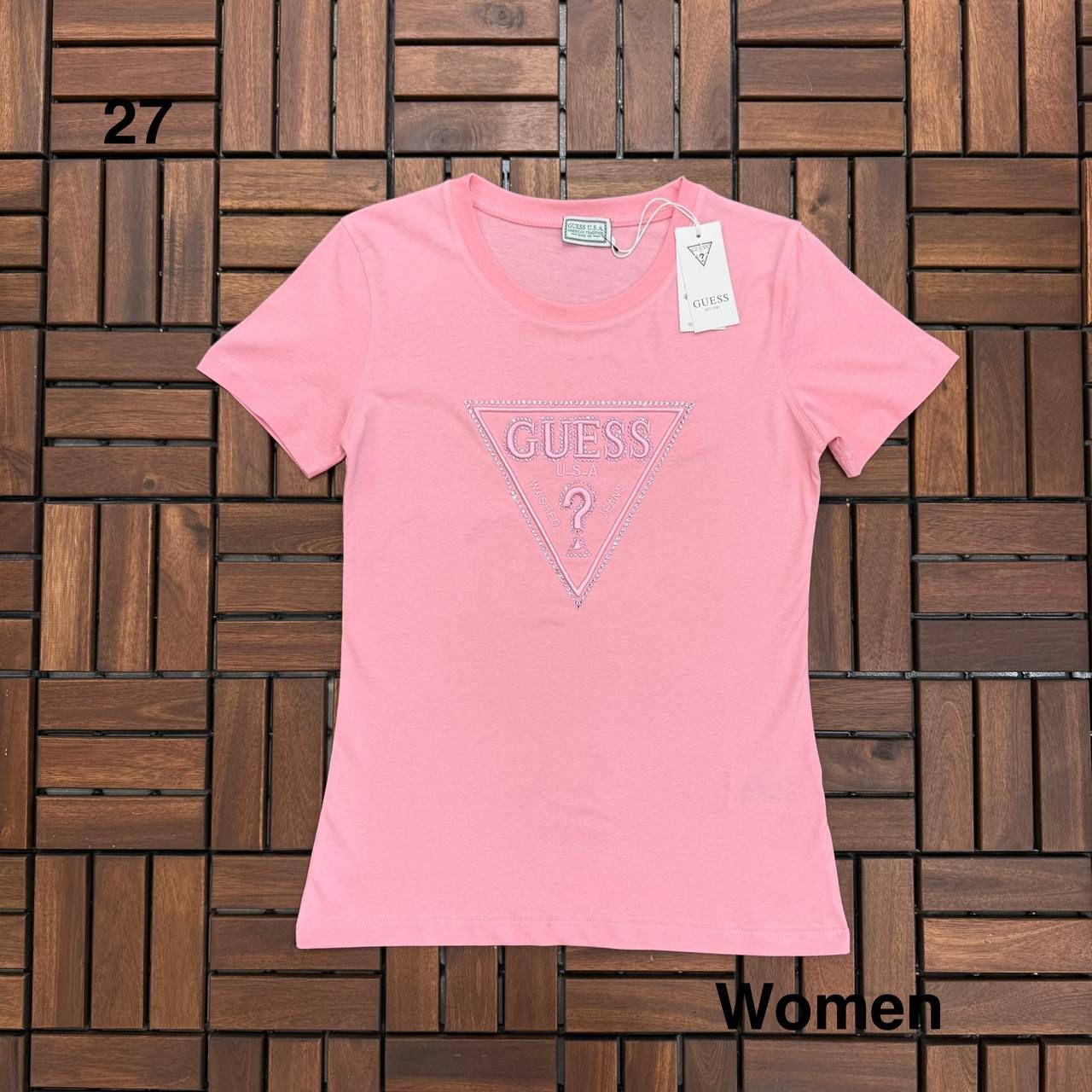 GUESS Taş İşlemeli ve Nakış Detaylı Pembe Kadın T-Shirt BES27