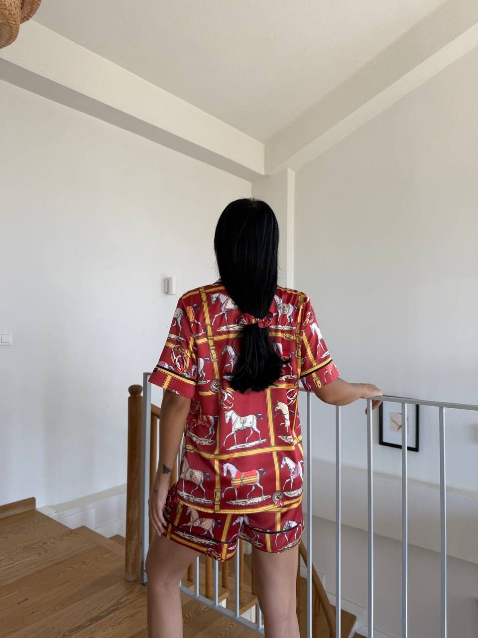 POLO Cep Detaylı Bordo Saten Kısa Kollu Pijama 0058