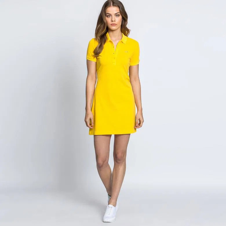 Lacoste Kadın Straight Fit Polo Yaka Sarı Elbise