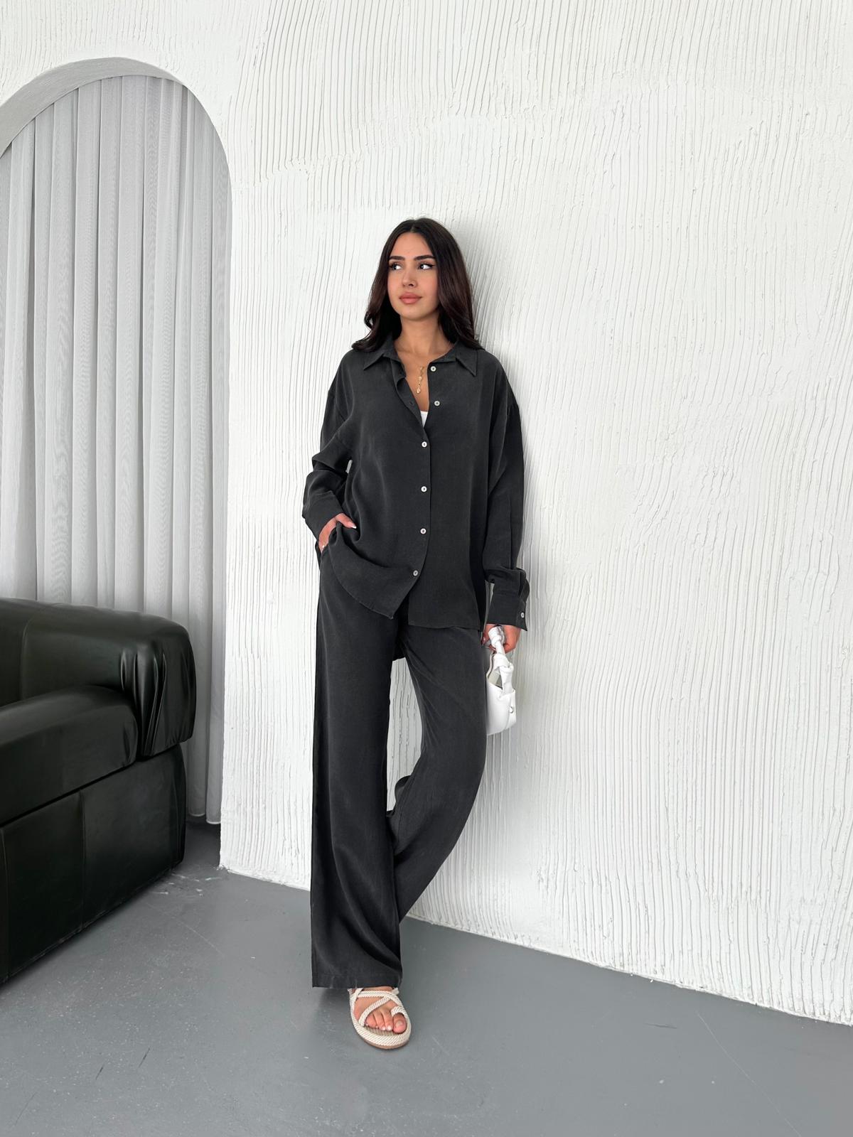 Berhani Düğmeli Siyah Kadın Takım YKM31118