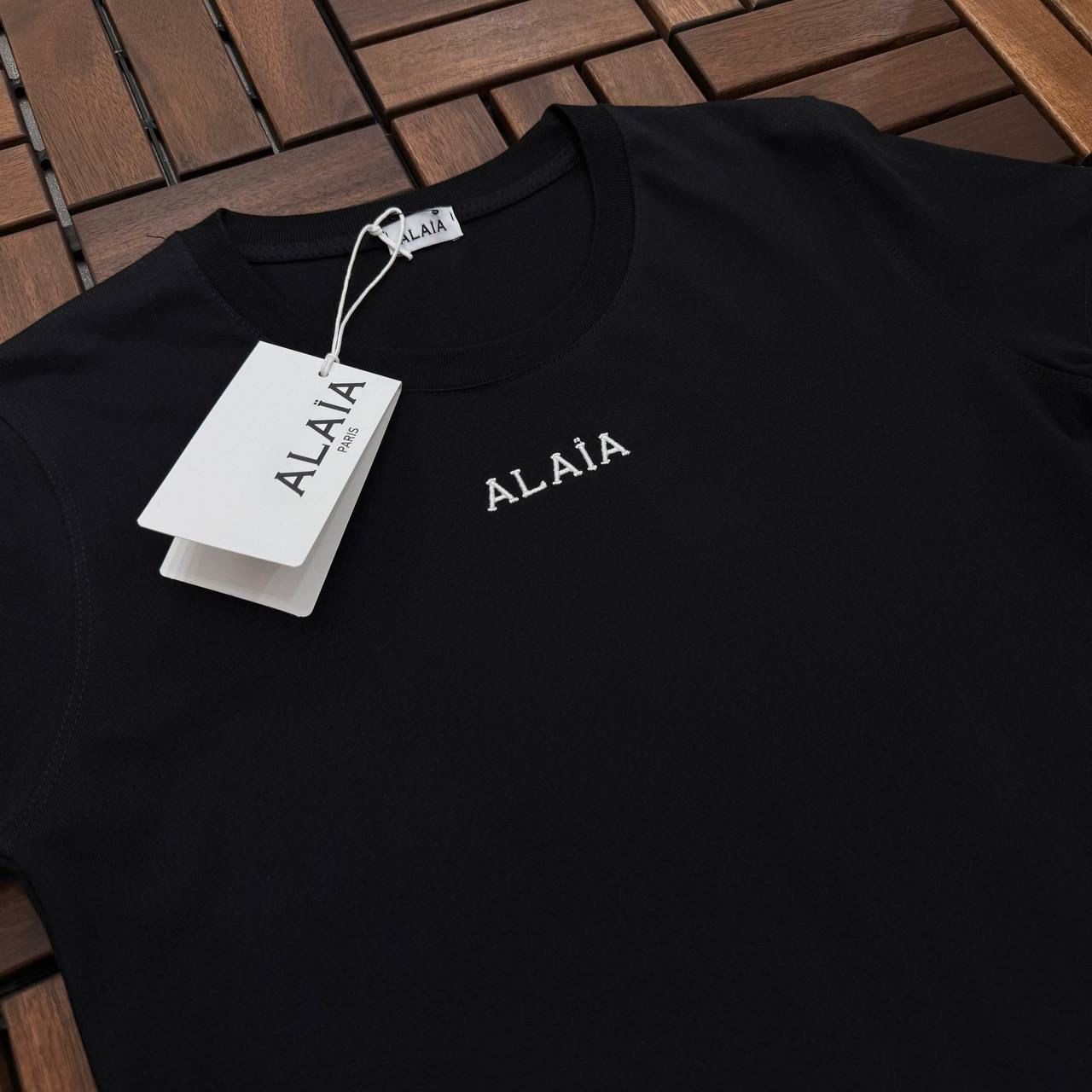 ALAIA Nakış Logo Baskılı Siyah Kadın T-Shirt ES47