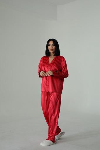 Berhani Bordo Kırmızı Çizgili Kadın Pijama