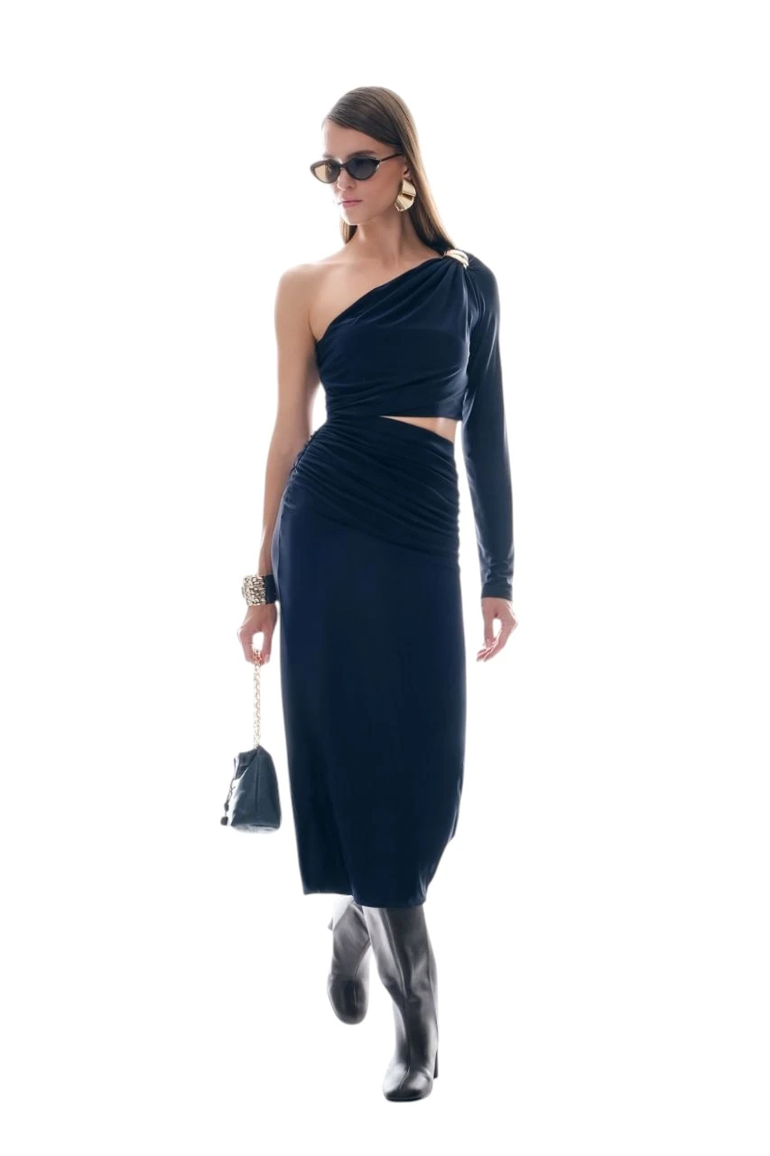 Berhani Yarım Yaka Lacivert Kadın Elbise 58285