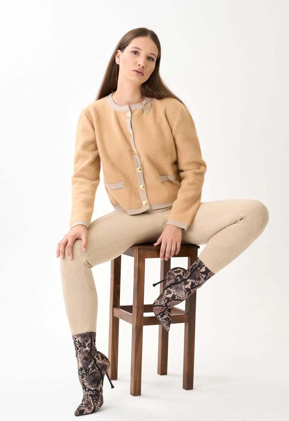 Berhani Düğmeli Bej Kadın Triko Hırka 246B