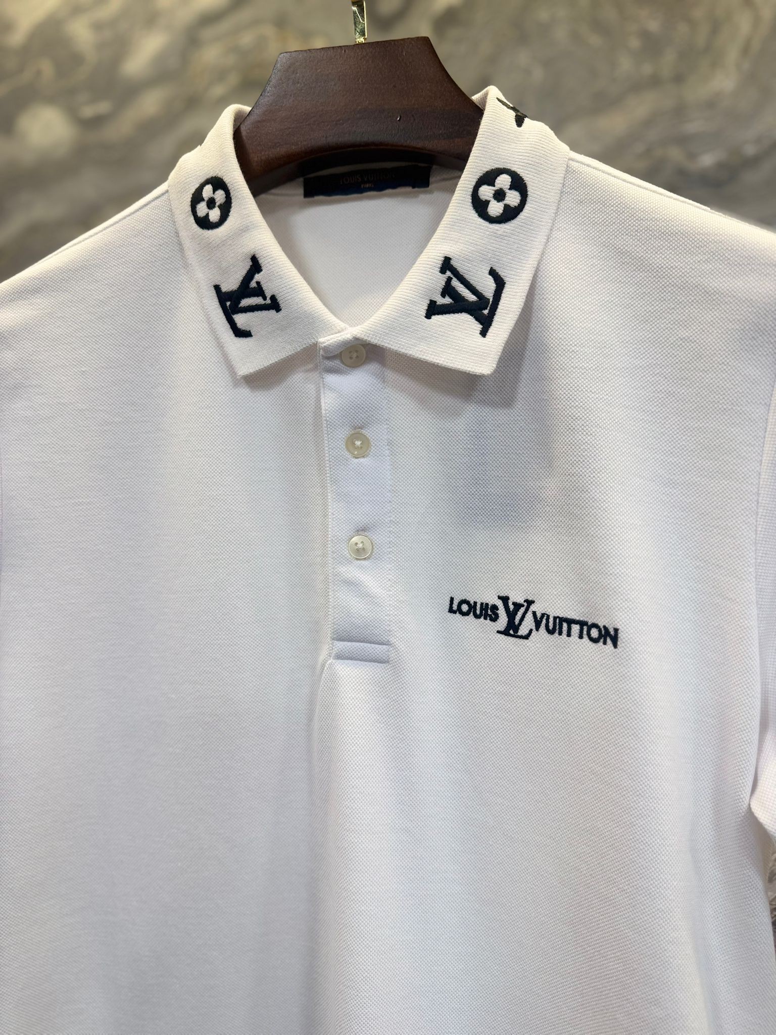 LV Polo Yaka Erkek Beyaz T-shirt