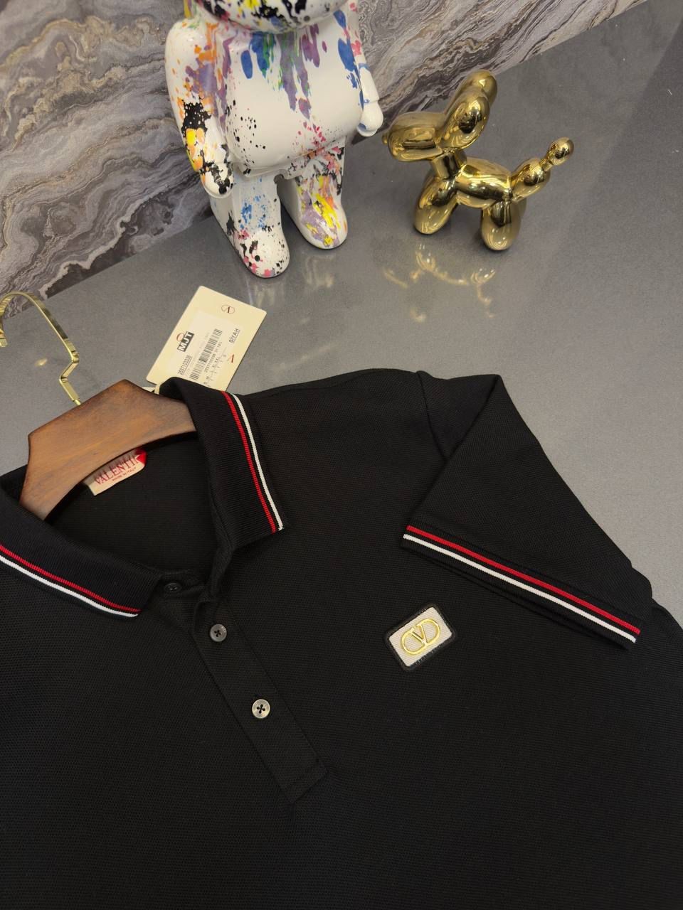 Valentino Logo Detaylı Polo Yaka Siyah Erkek T-shirt 3338