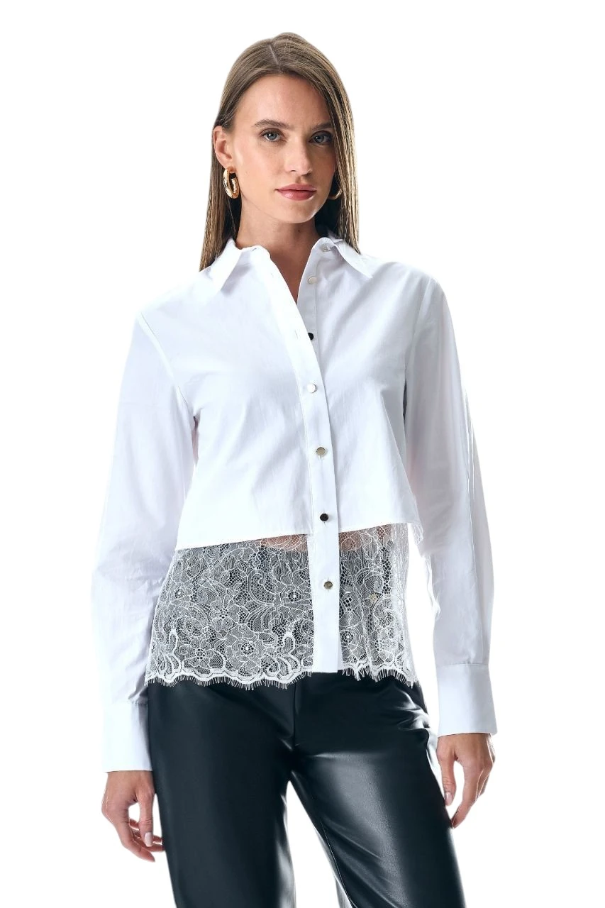 Berhani Dantel Detaylı Beyaz Kadın Gömlek 18786