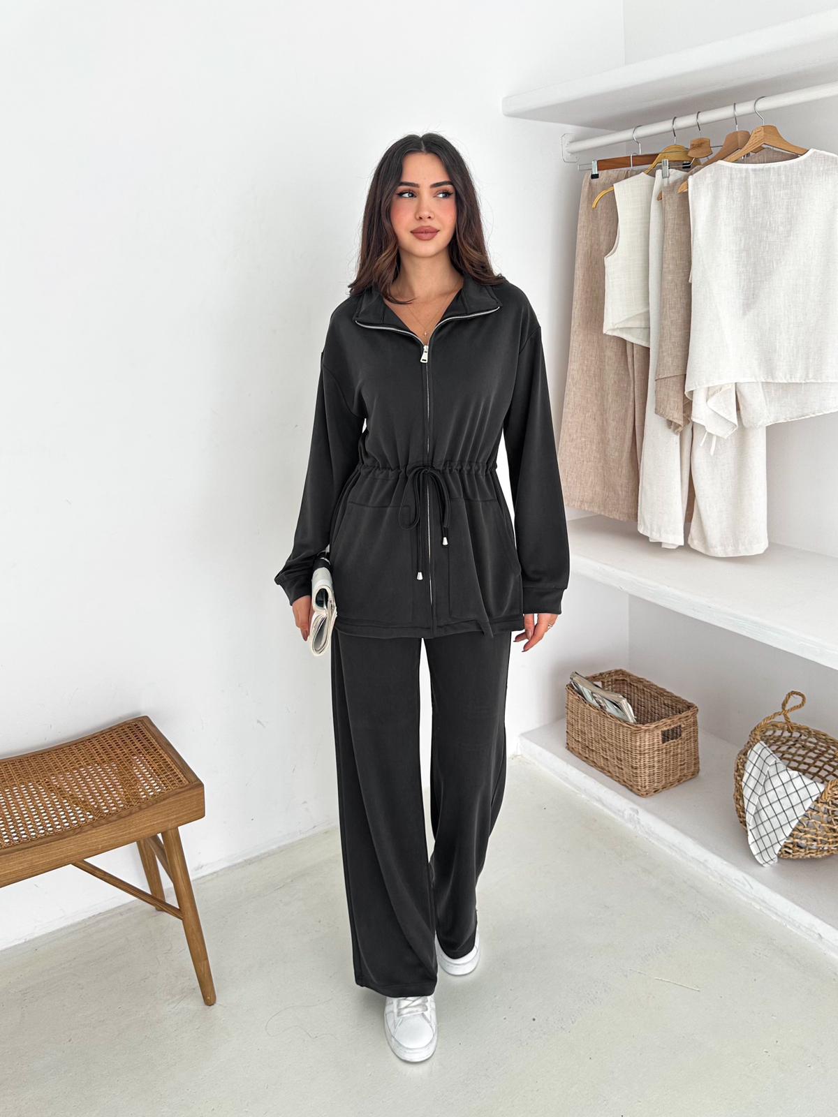 Berhani Modal Kumaş Fermuarlı Siyah Kadın Takım YKM31179