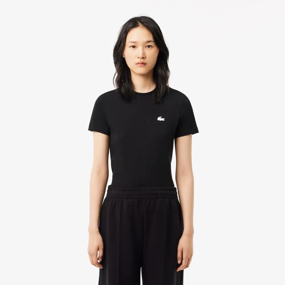 LACOSTE Beyaz Logo Detaylı Siyah Kadın T-Shirt