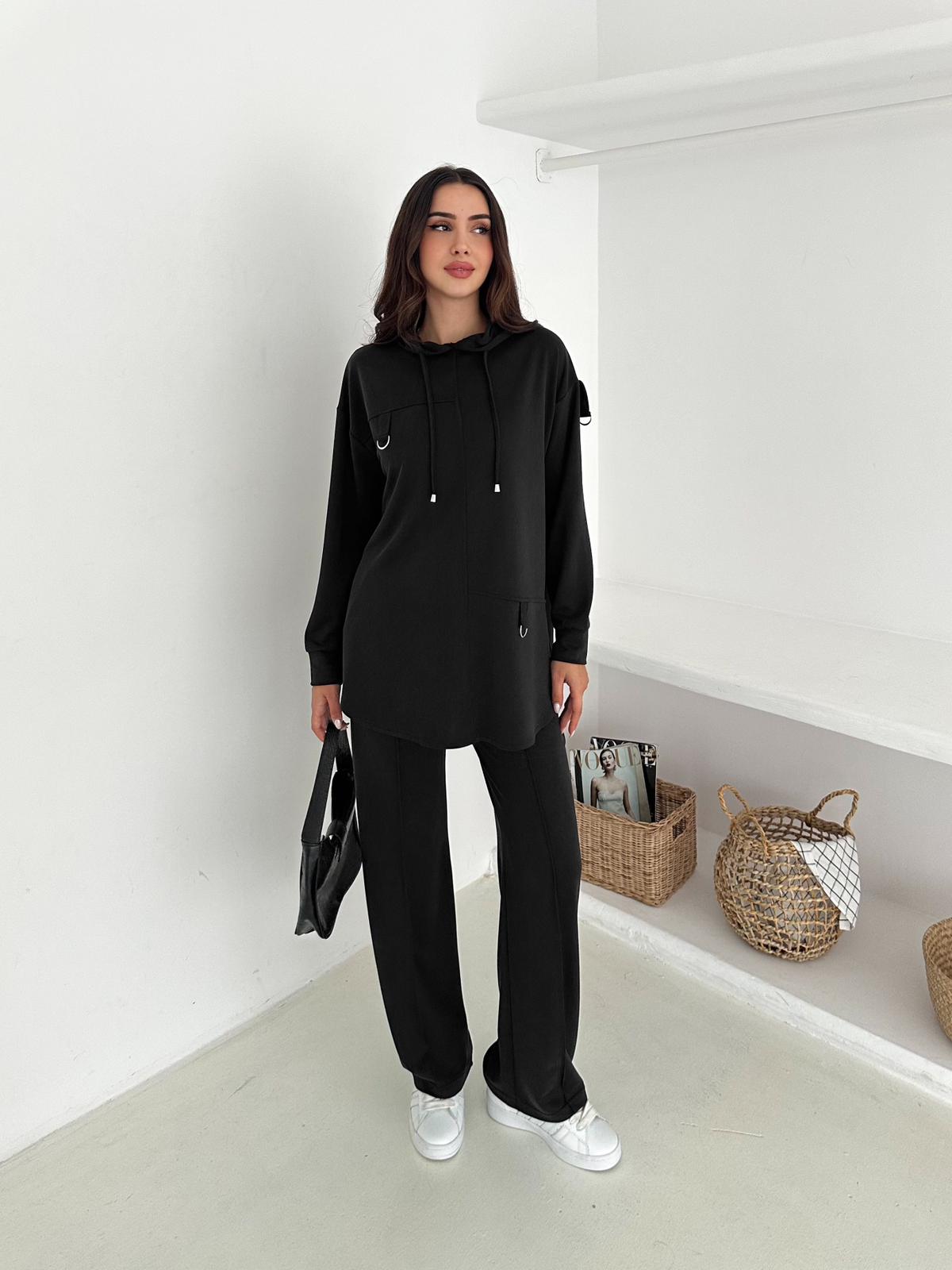 Berhani Modal Kumaş Toka Detaylı Siyah Kadın Takım YKM31180