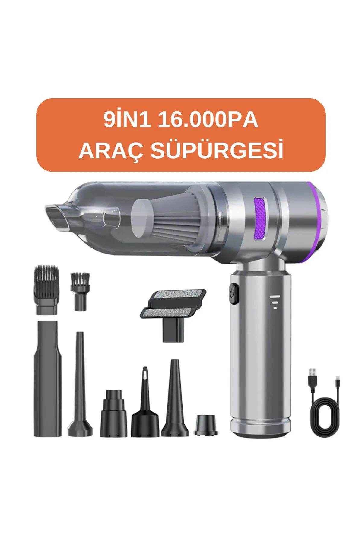 Üflemeli Güçlü Vakumlu Ev Ofis Araç Süpürgesi 16000PA Güçlü El Süpürgesi Şarjlı Çok Fonksiyonlu