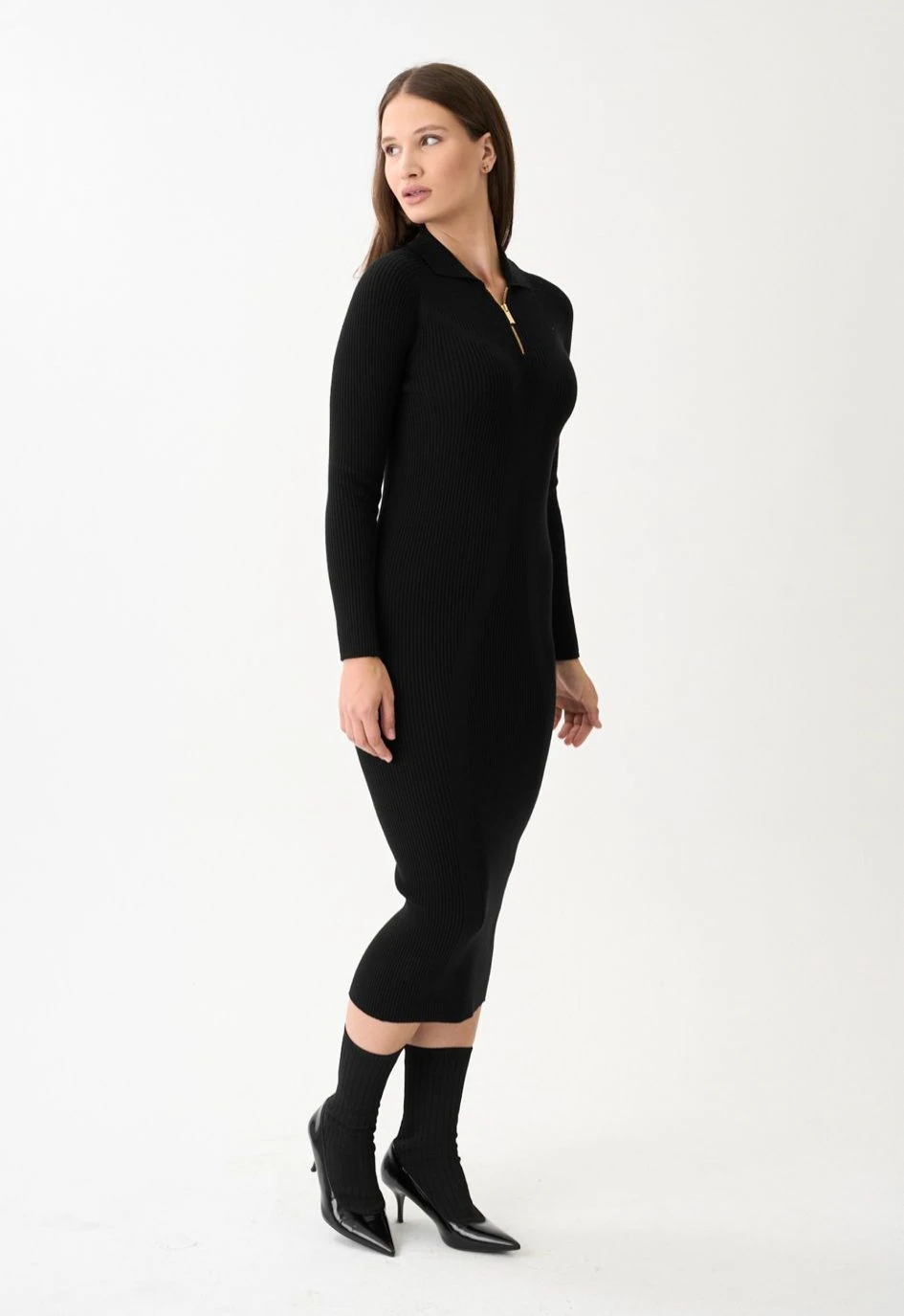 Berhani Fermuar Detay Siyah Kadın Elbise 213B