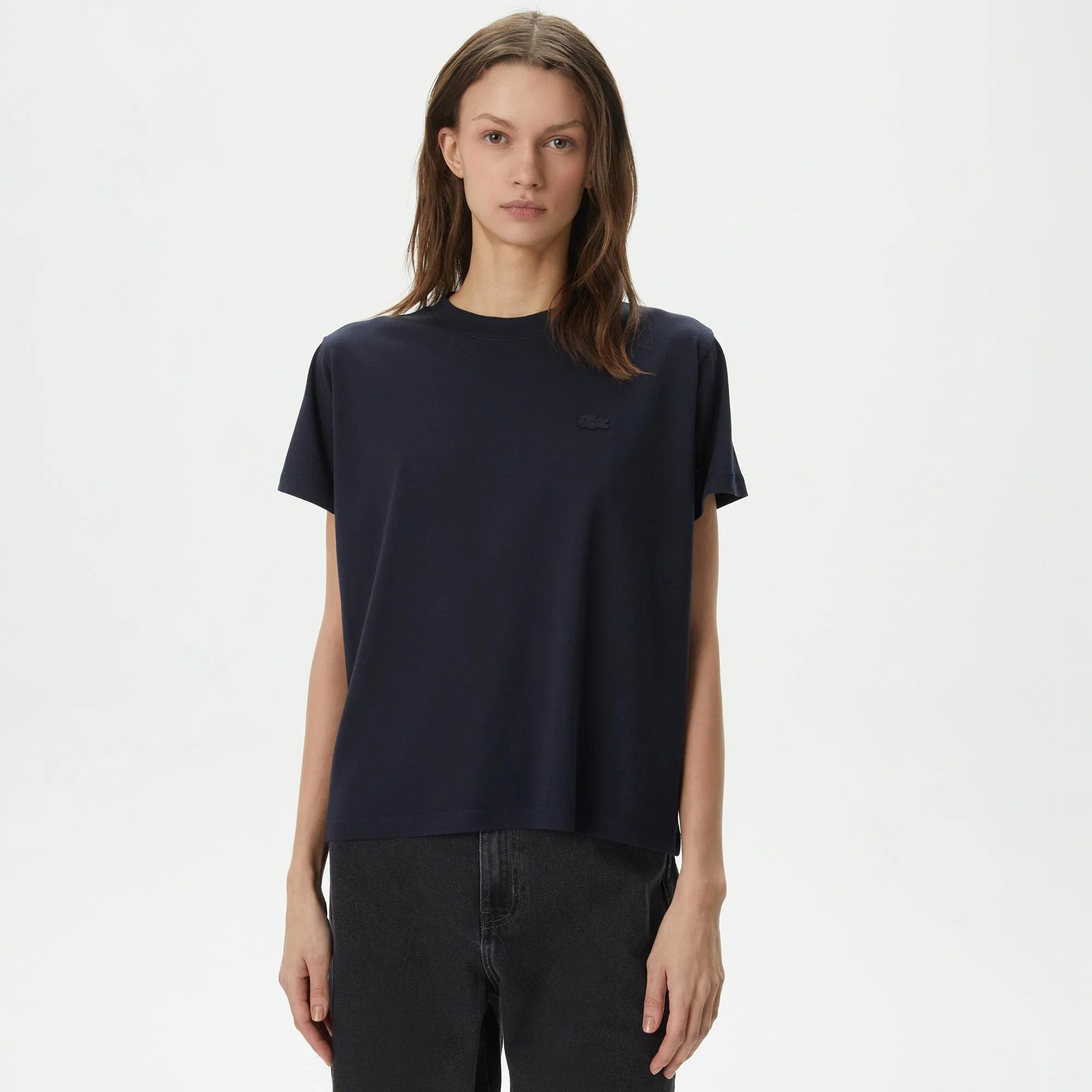 Lacoste Düz Siyah Kadın T-shirt