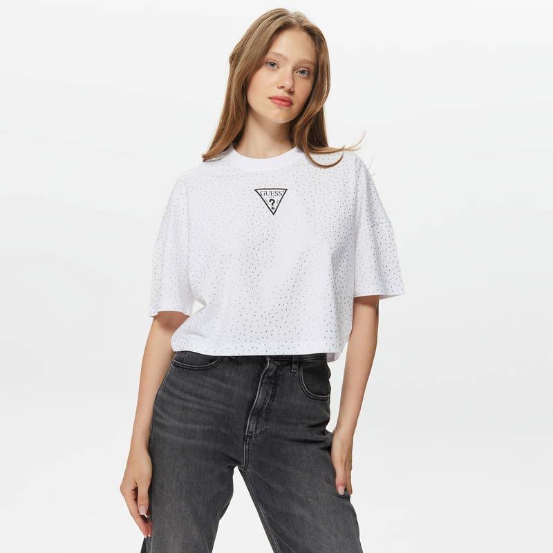 Guess Stars Kadın Beyaz T-Shirt