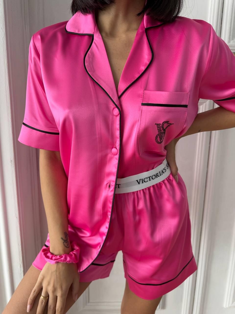 VS Pembe Şortlu Saten Kadın Pijama