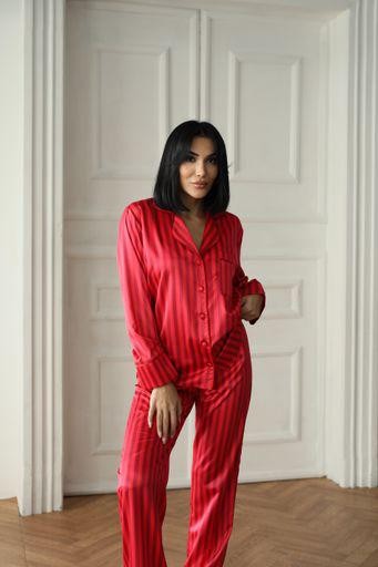 Berhani Bordo Kırmızı Çizgili Kadın Pijama
