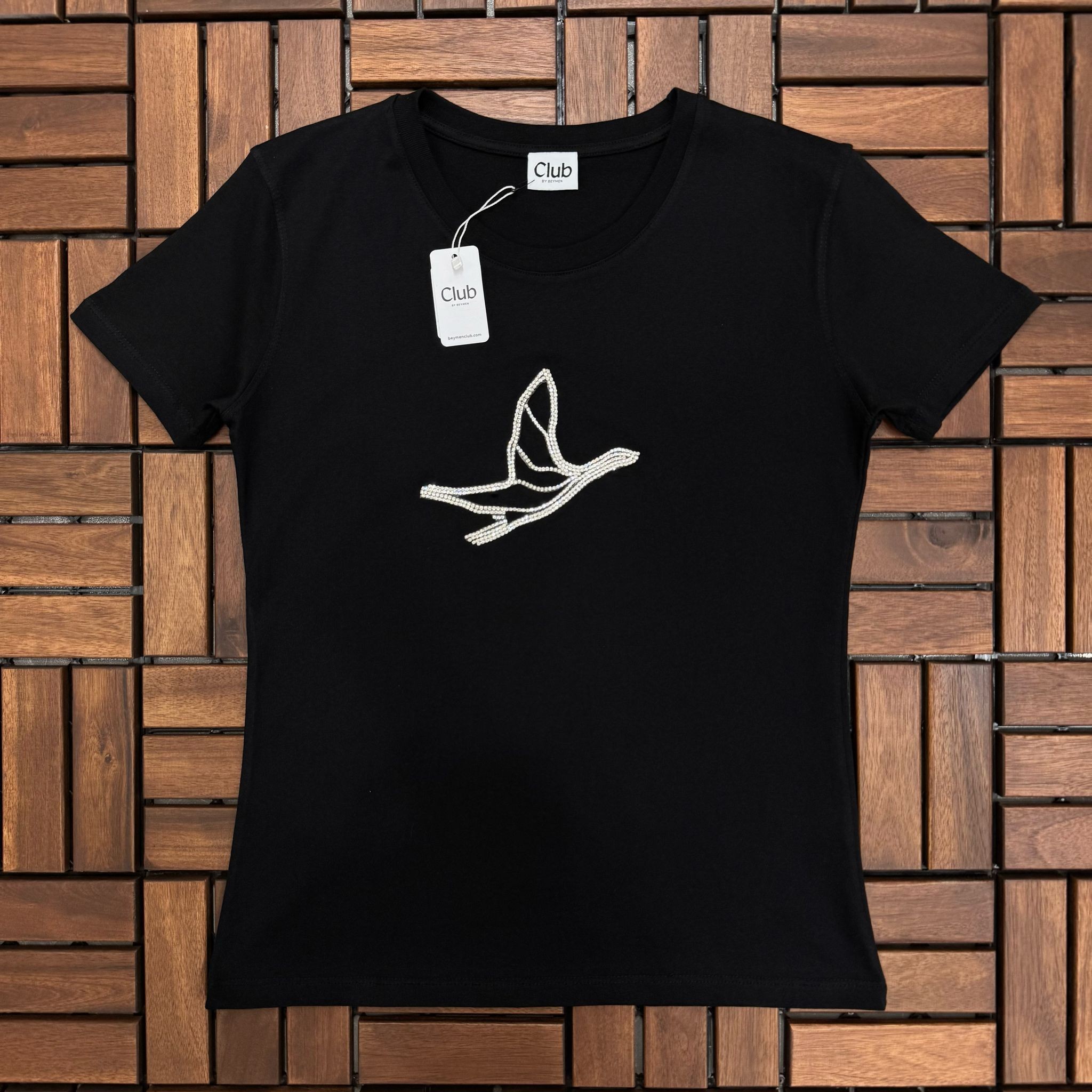 BEYMEN Taş İşlemeli Siyah Kadın T-Shirt BES109