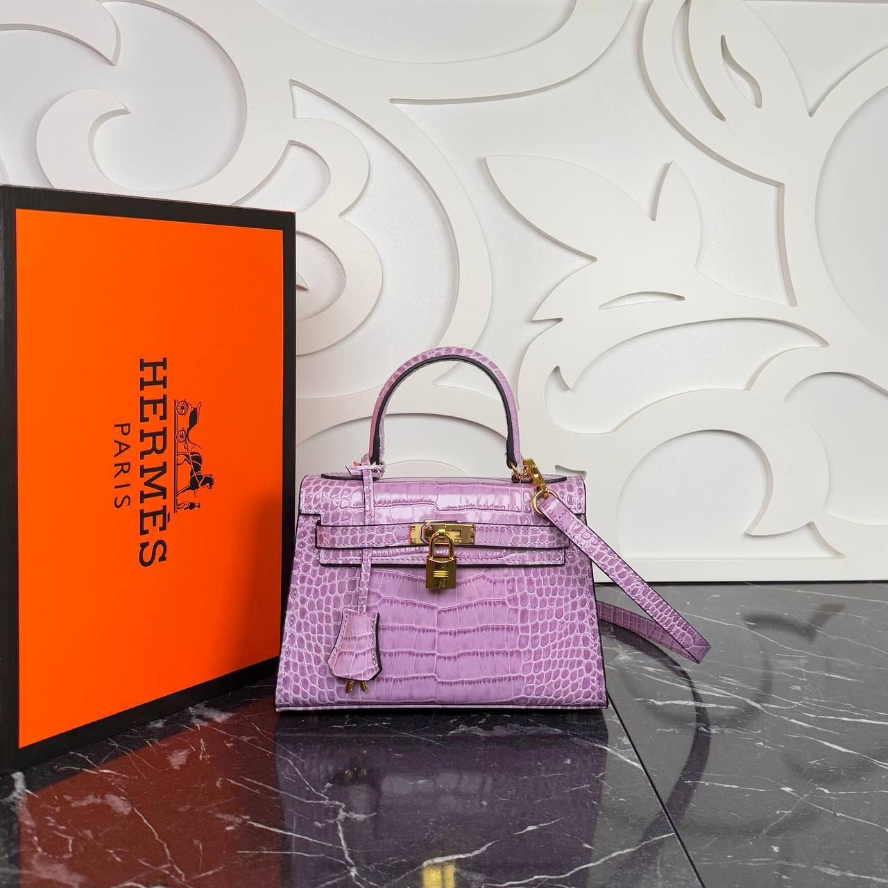 Hermes Mor Kelly Bag 22 cm Hakiki Deri İthal Aksesuar