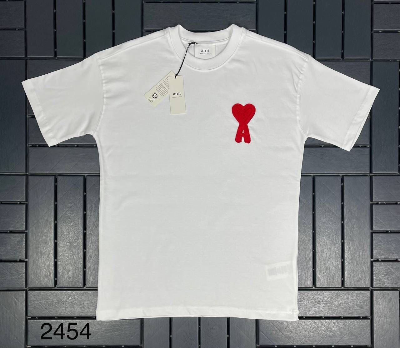 AMI Nakış Kalp Detaylı Beyaz Erkek T-Shirt 2454