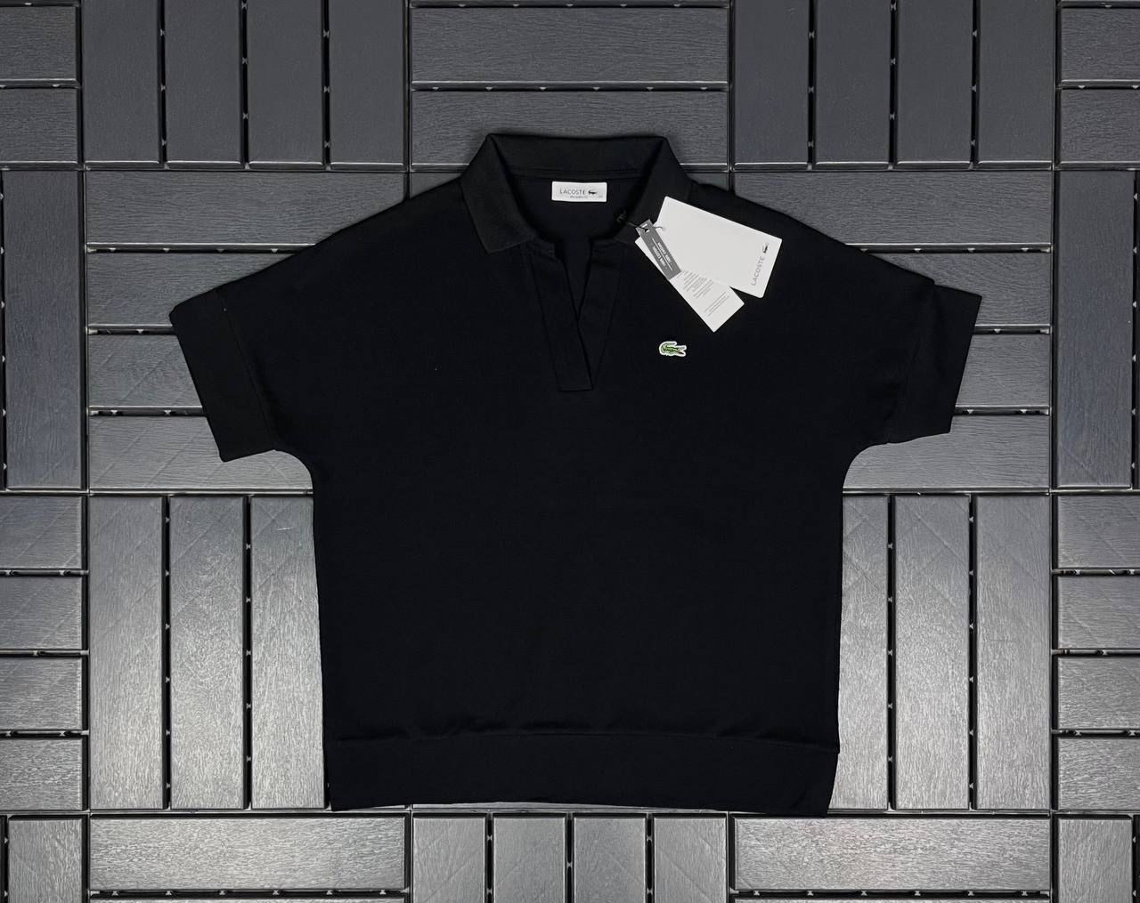 LACOSTE Polo Yaka Logo Detaylı Siyah Kadın T-Shirt 3027