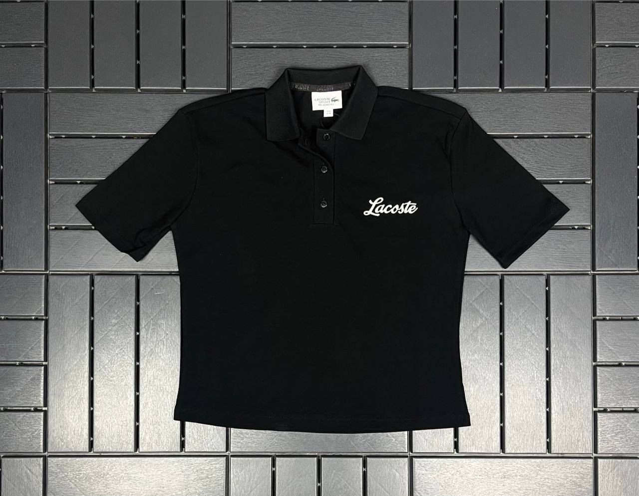 LACOSTE Nakış Detaylı Polo Yaka Siyah Kadın T-Shirt 3042