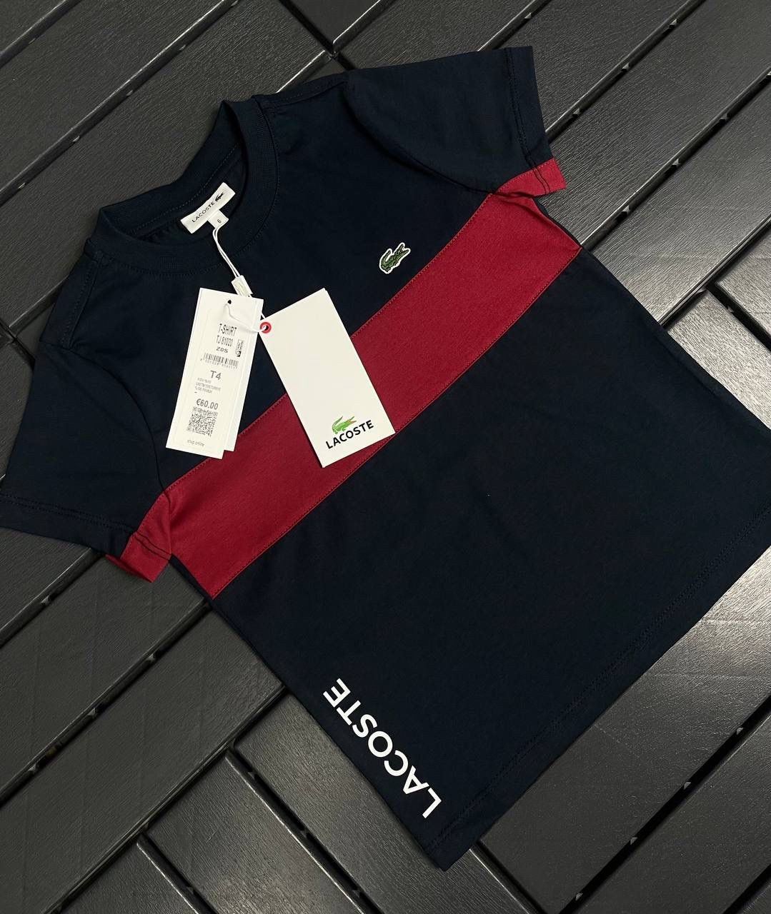 LACOSTE Logo ve Bordo Şerit Detaylı Siyah Çocuk T-Shirt 81020