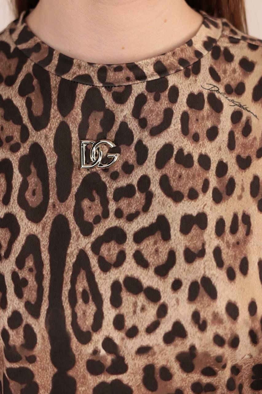 DOLCE GABBANA Leopar Desenli ve Metal Detaylı Kadın T-Shirt 40575