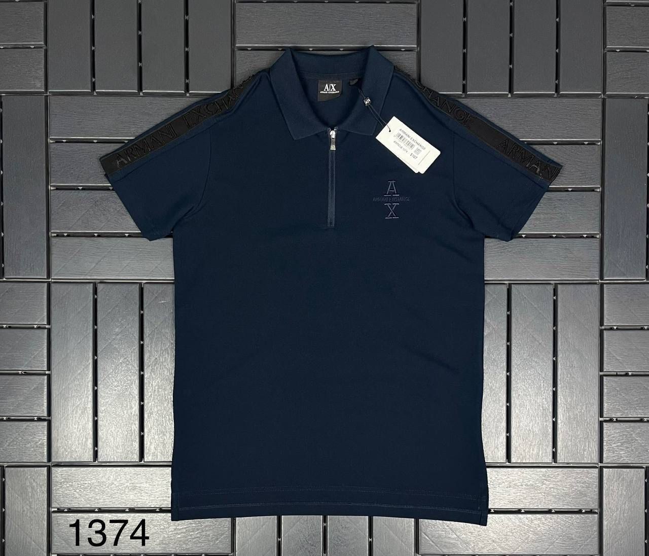ARMANI Polo Yaka Fermuar Detaylı Lacivert Erkek T-Shirt 1374