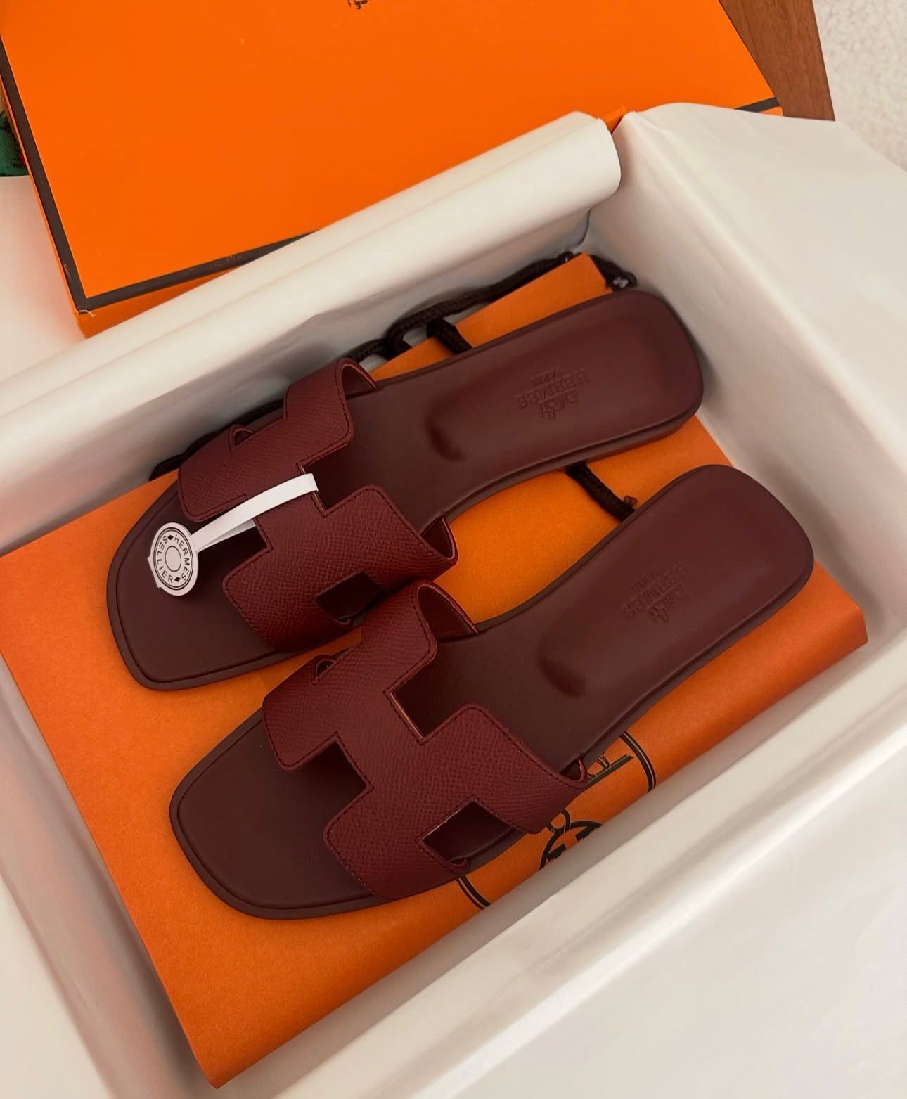 Hermes Bordo Deri Terlik