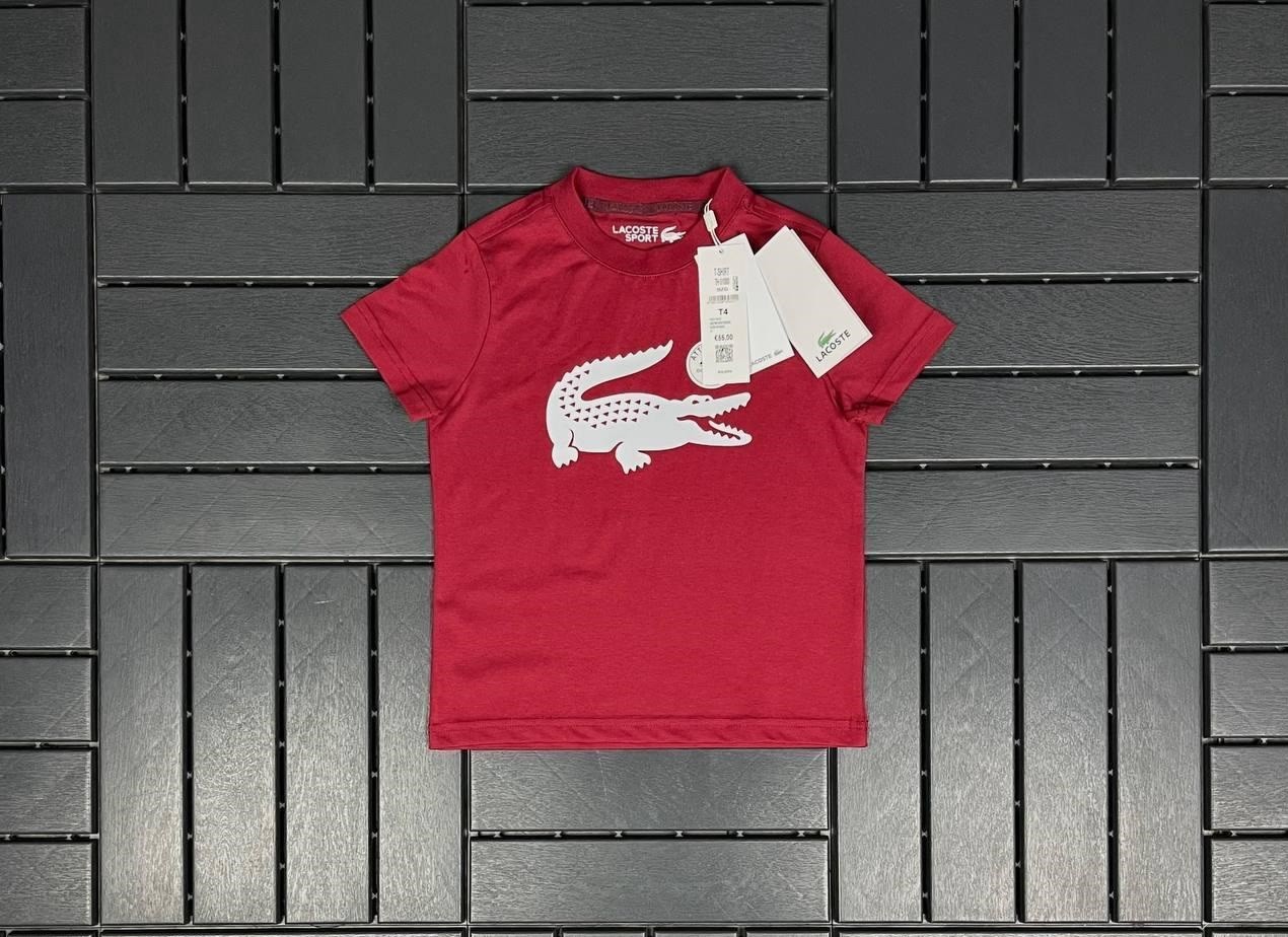 LACOSTE Beyaz Timsah Baskılı Bordo Çocuk T-Shirt 81000