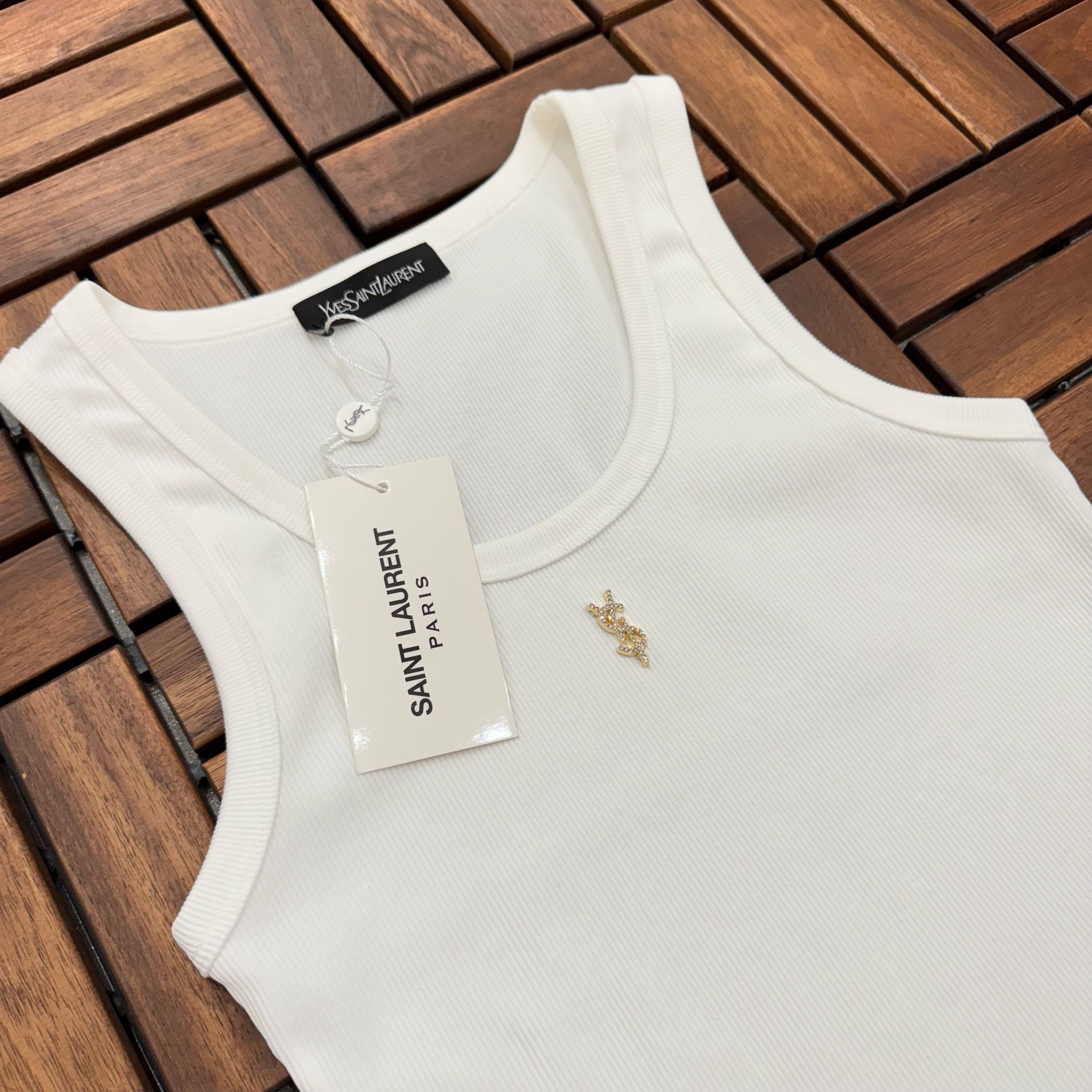 SAINT LAURENT Metal Logo Detaylı Beyaz Kadın Atlet BES128