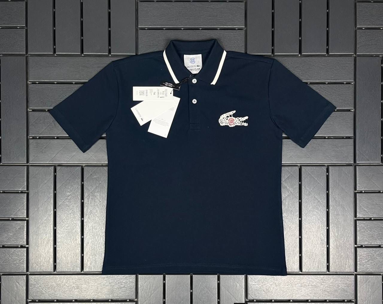 LACOSTE Nakış İşlemeli Polo Yaka Lacivert Kadın T-Shirt 3041