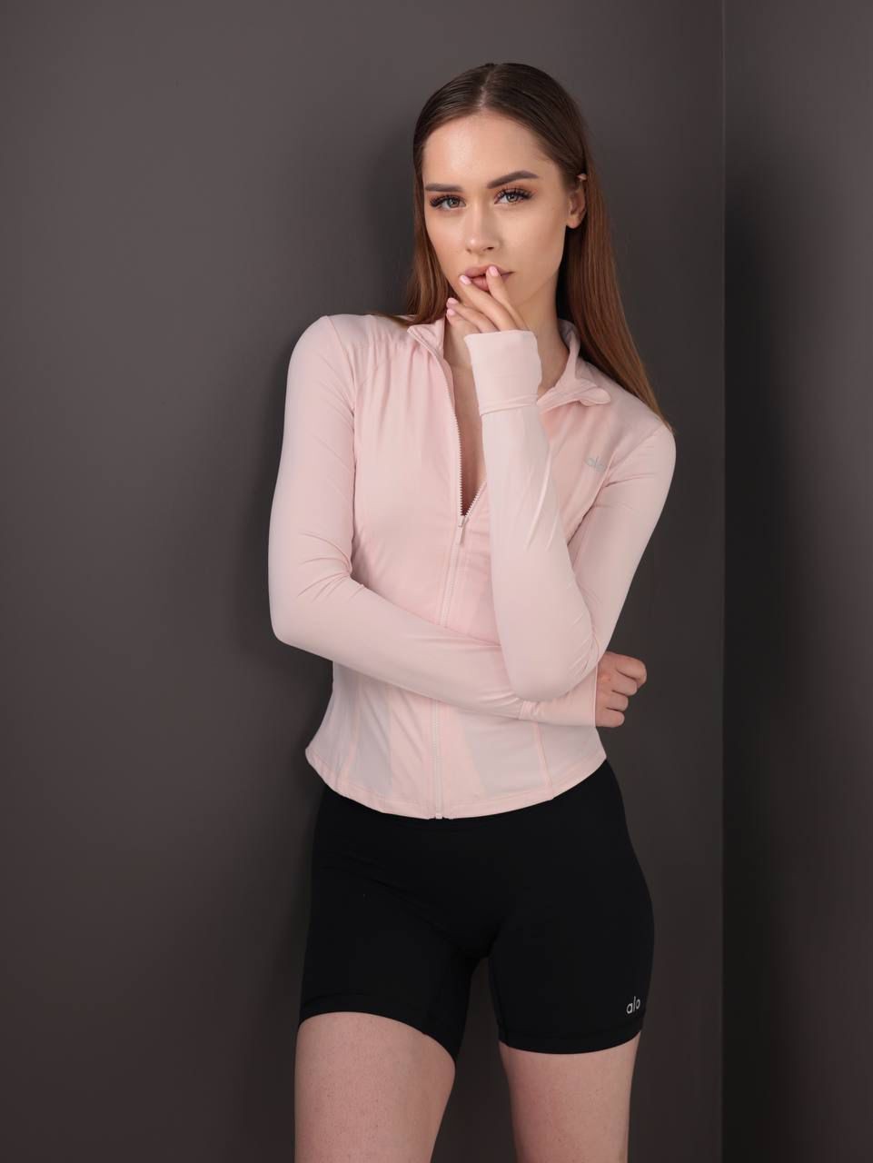 ALO Logo ve Fermuar Detaylı Pembe Kadın Sweatshirt 2001