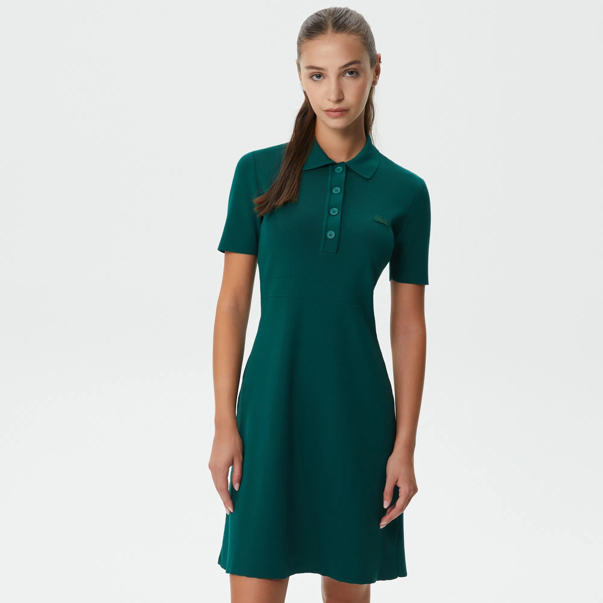 Lacoste Kadın Kısa Kollu Polo Yaka Yeşil Elbise