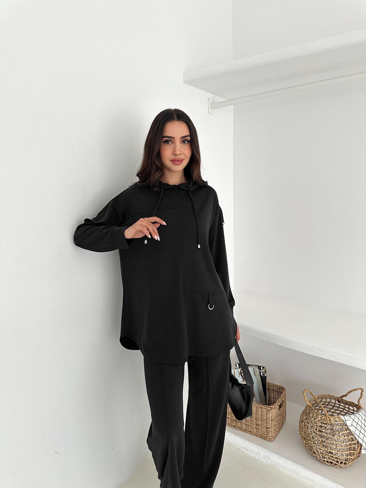 Berhani Modal Kumaş Toka Detaylı Siyah Kadın Takım YKM31180