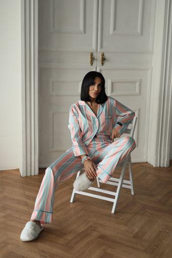 Berhani Mavi Çizgili Pudra Kadın Pijama