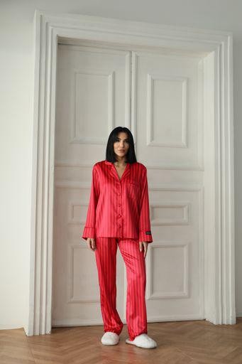 Berhani Bordo Kırmızı Çizgili Kadın Pijama
