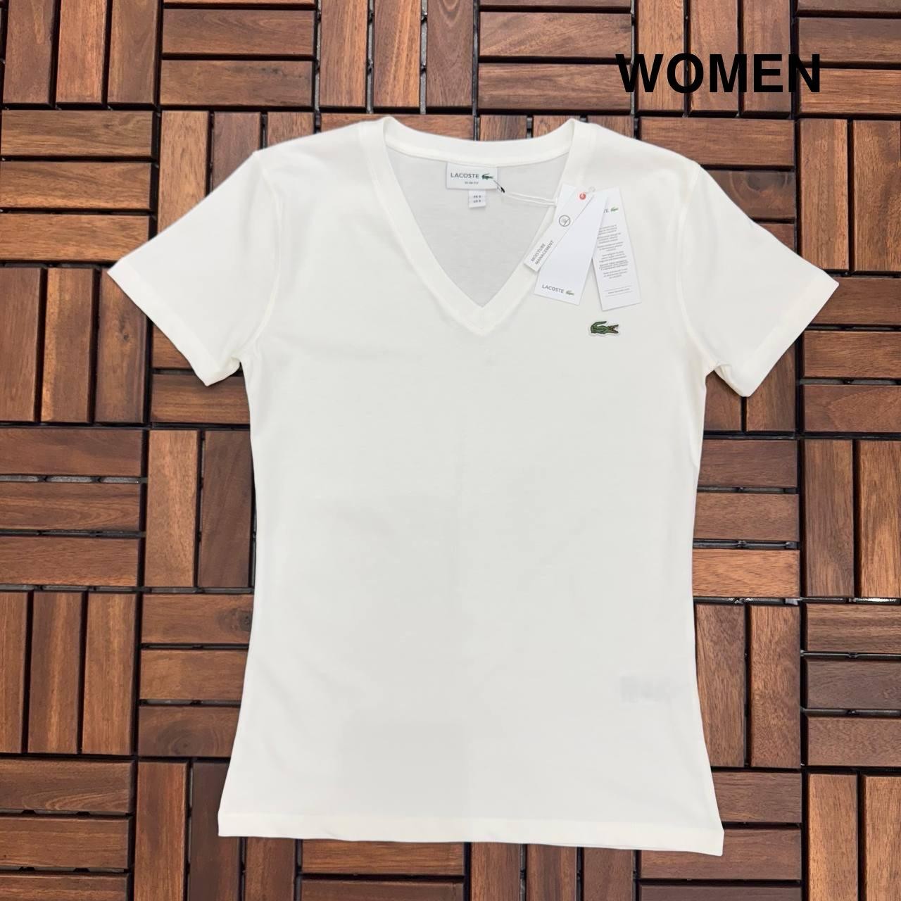 LACOSTE V Yaka Beyaz Kadın T-Shirt 2500