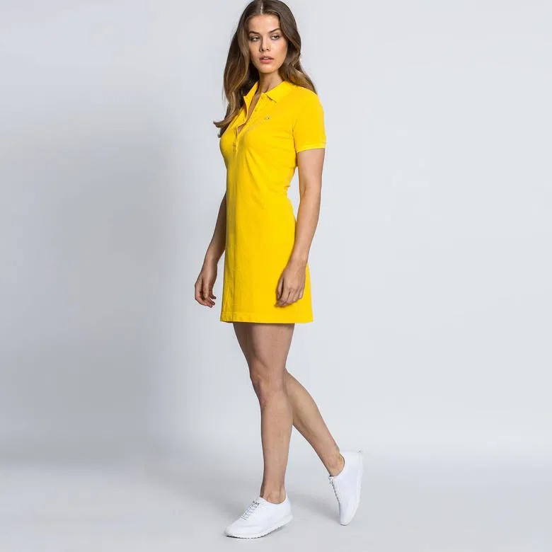 Lacoste Kadın Straight Fit Polo Yaka Sarı Elbise