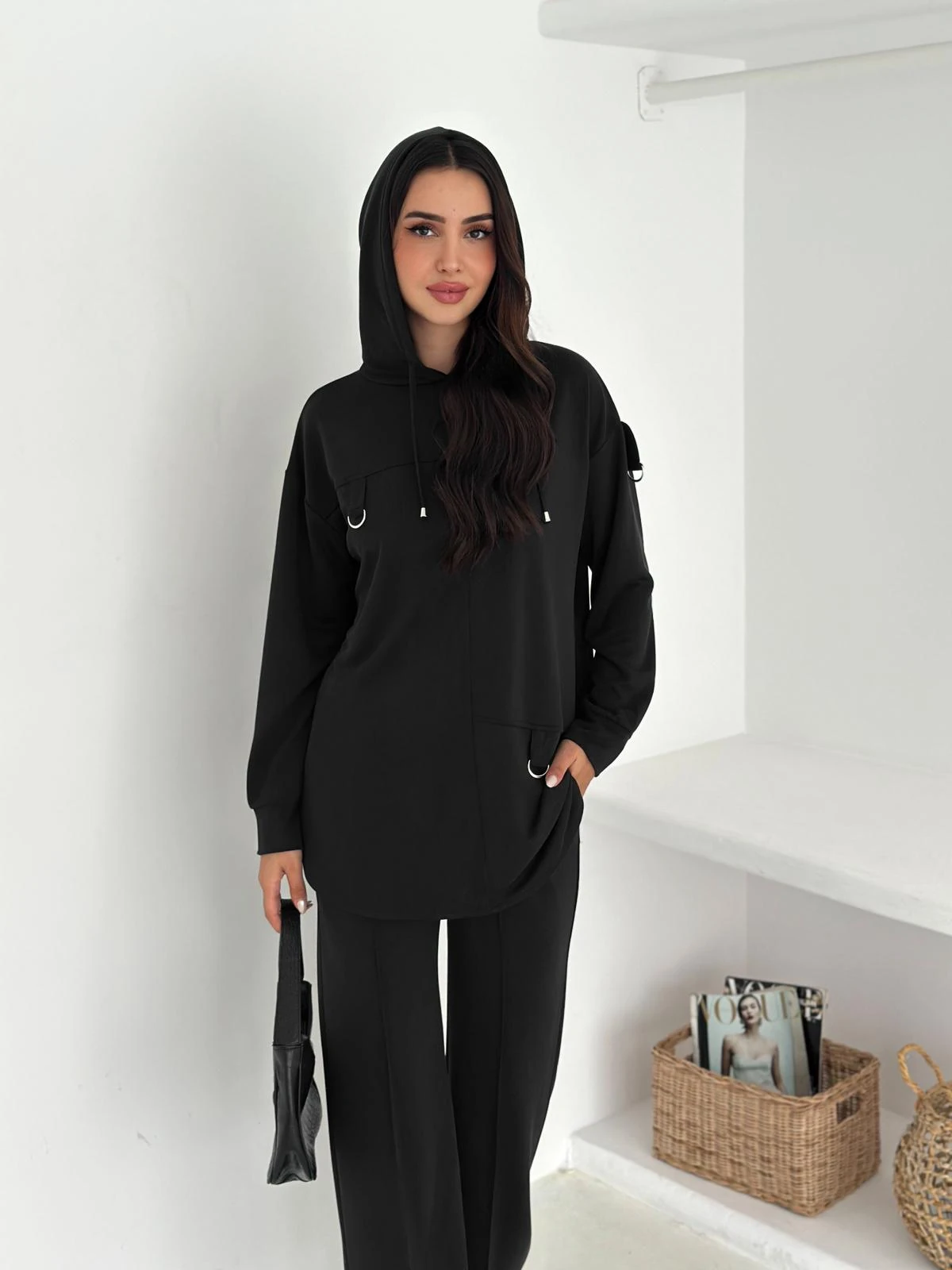 Berhani Modal Kumaş Toka Detaylı Siyah Kadın Takım YKM31180