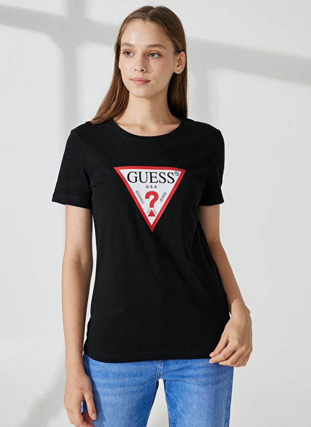 Guess Bisiklet Yaka Siyah Kadın T-Shirt