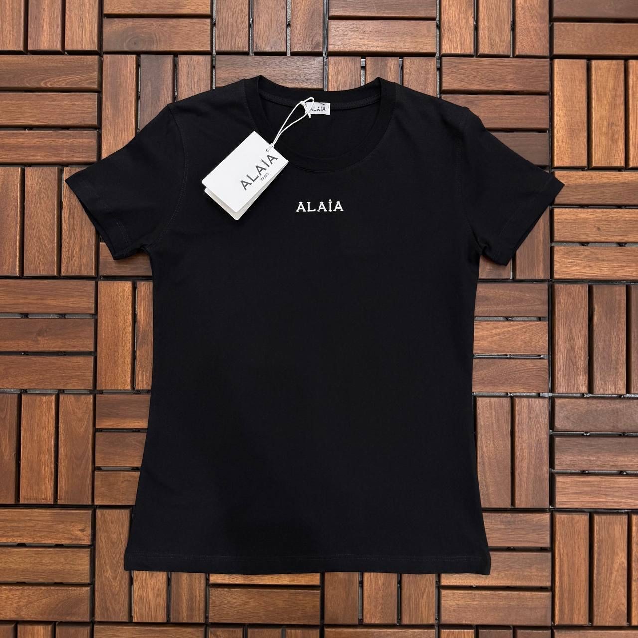 ALAIA Nakış Logo Baskılı Siyah Kadın T-Shirt ES47