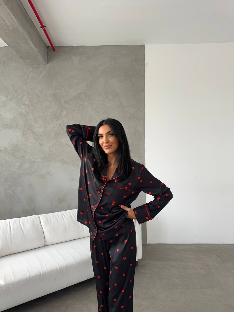 Berhani Kalp Detaylı Siyah Kadın Pijama 