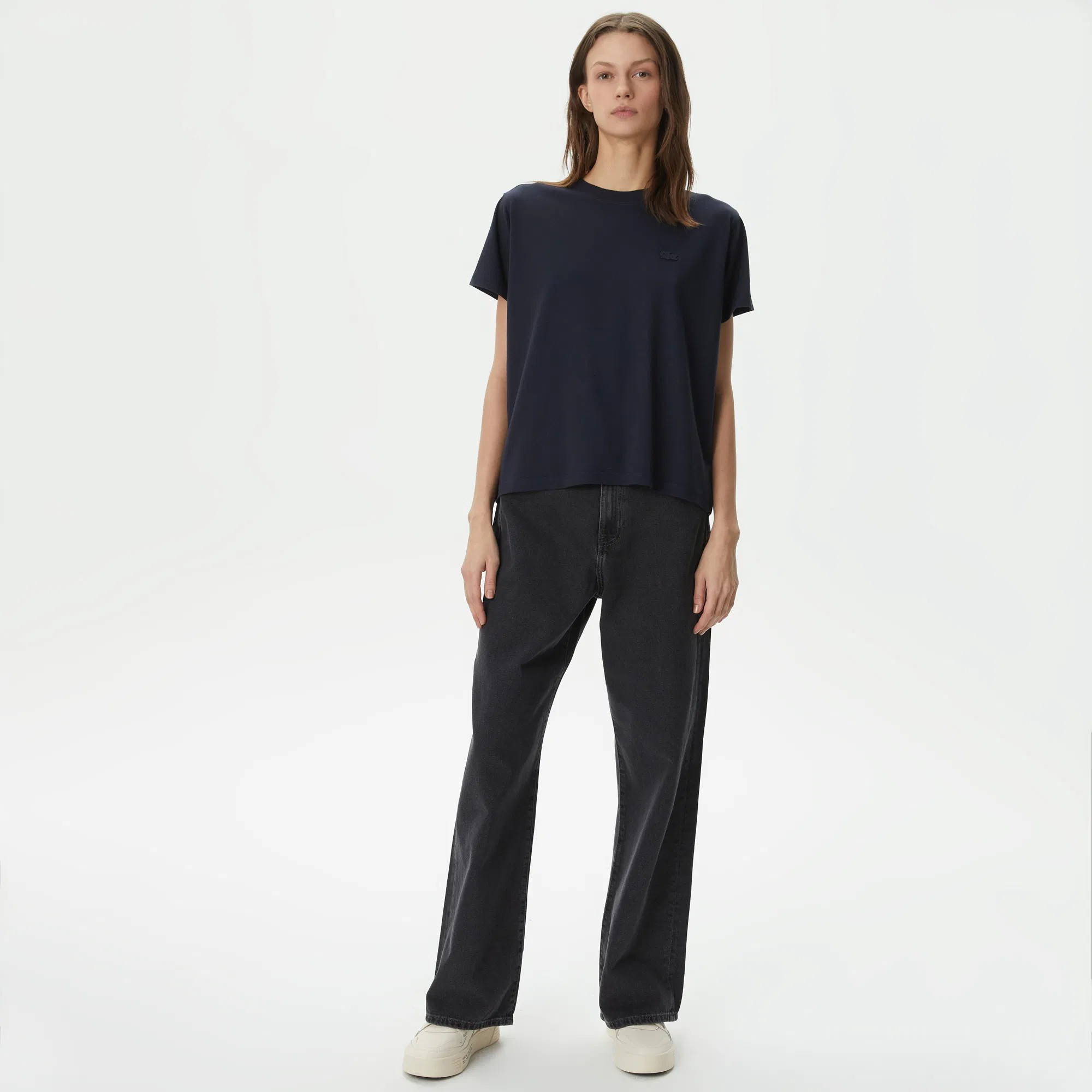 Lacoste Düz Siyah Kadın T-shirt