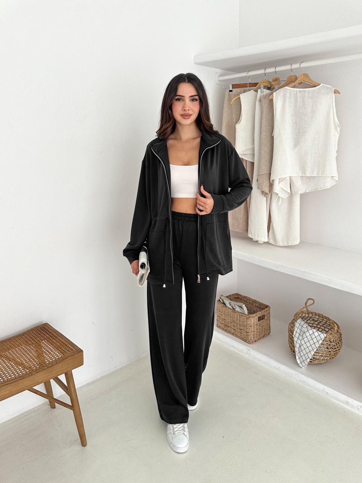 Berhani Modal Kumaş Fermuarlı Siyah Kadın Takım YKM31179