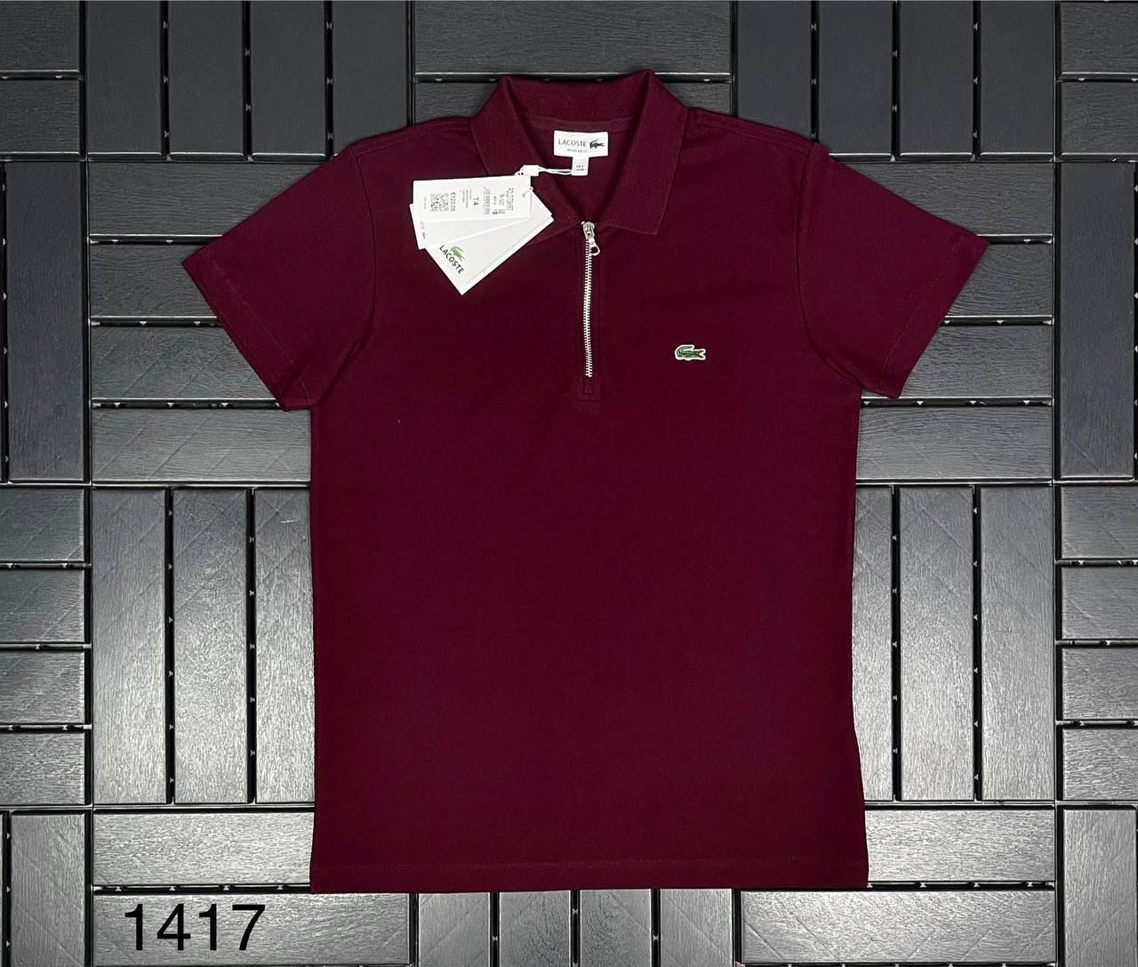 LACOSTE Fermuar Detaylı Polo Yaka Bordo  Erkek T-Shirt 1417