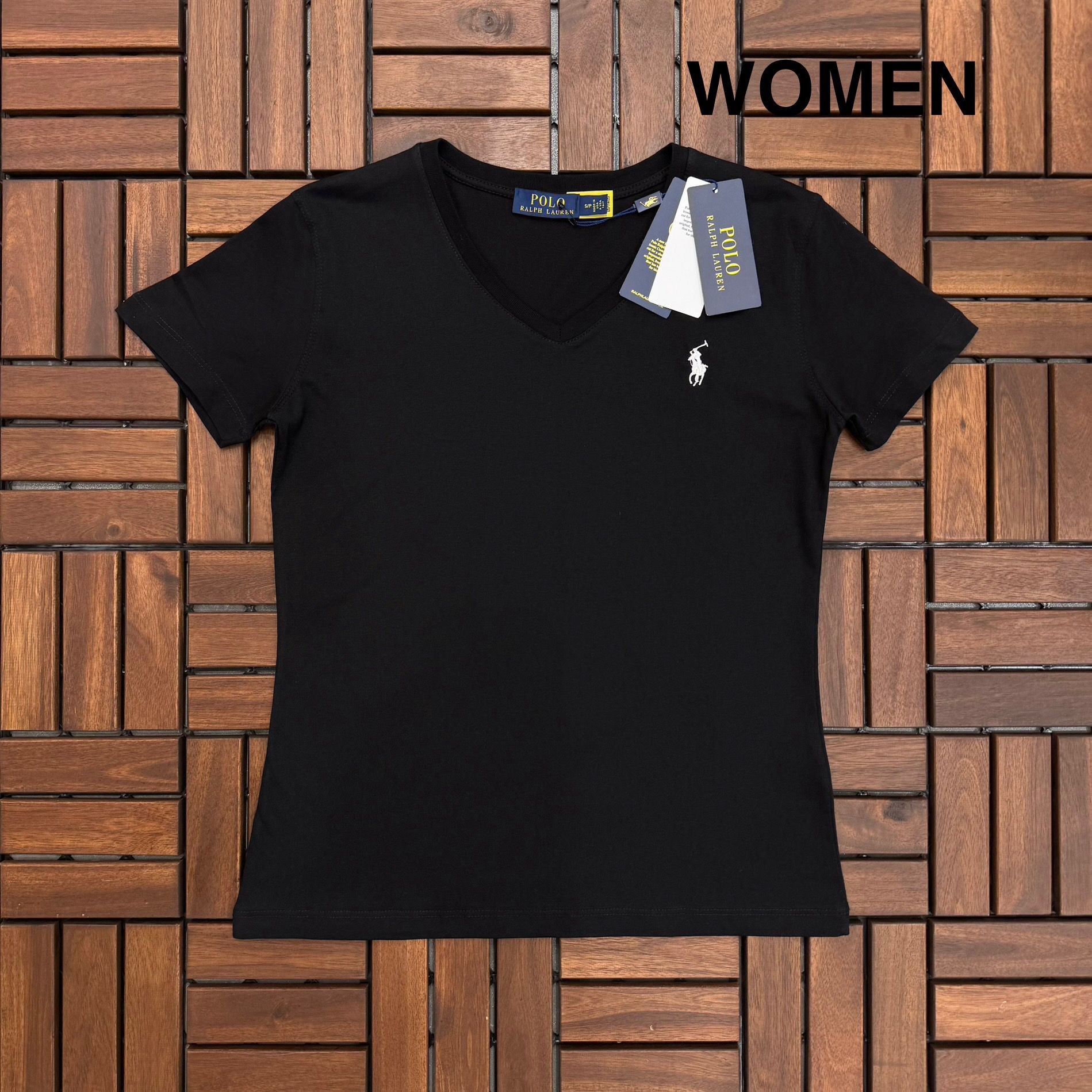 POLO Nakış Detaylı Siyah Kadın T-Shirt BES167