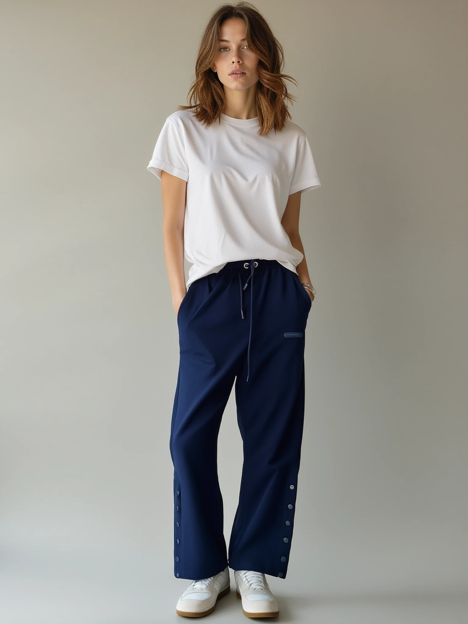 Berhani Pike Kumaş Paça Çıt Çıt Detaylı Lacivert Kadın Eşofman Altı BRH01