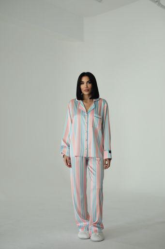 Berhani Mavi Çizgili Pudra Kadın Pijama